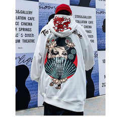 Geisha Loose Embroidered Hoodie Mybohan Harajuku Style