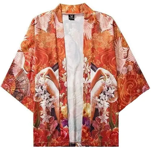 Geisha Satin Three Quarter Sleeve Kimono
