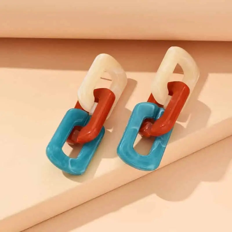 Geometric Acrylic Chain Dangle Earrings - Brown