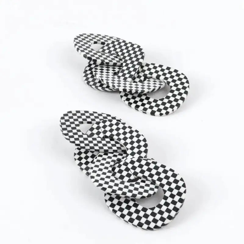 Geometric Black White Grid Acrylic Drop Earrings
