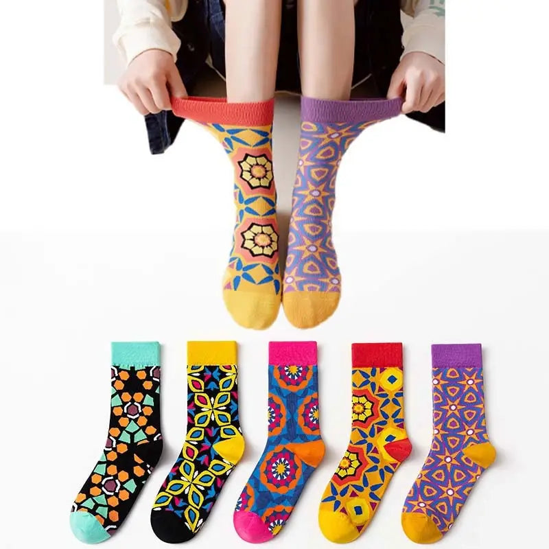 Geometric Florets Colorful Socks