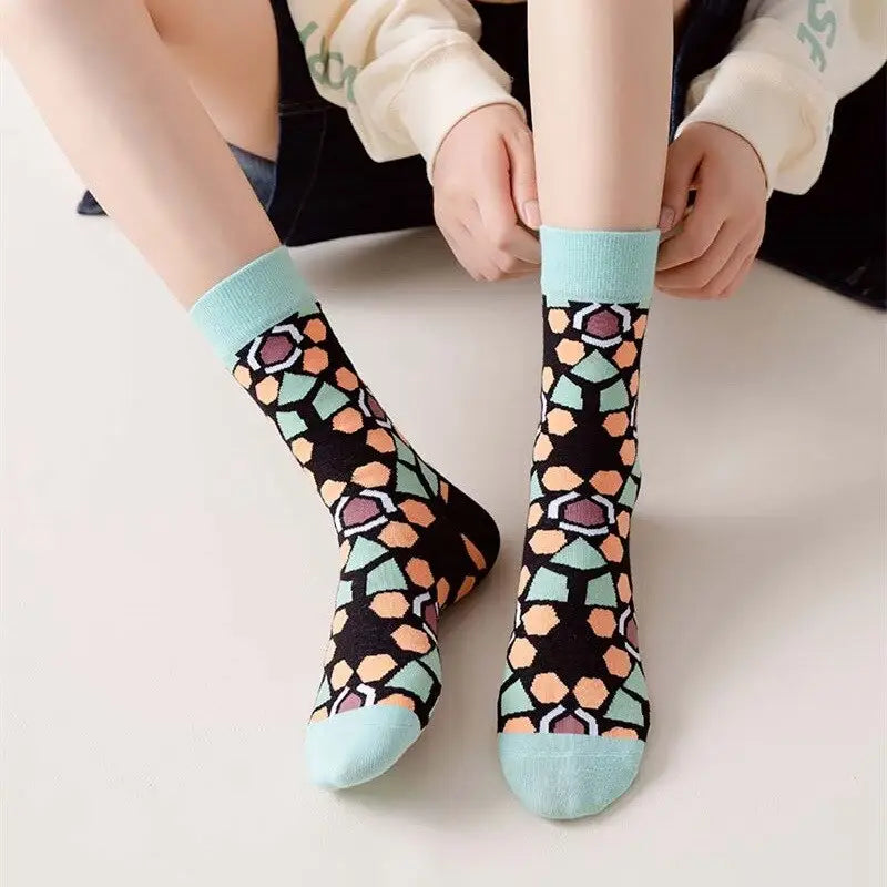 Geometric Florets Colorful Socks