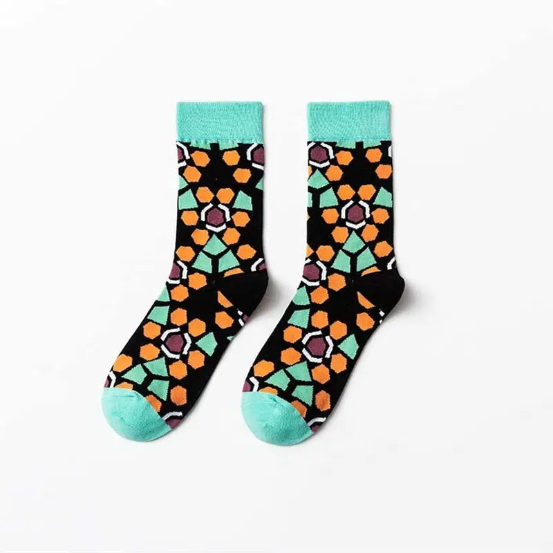 Geometric Florets Colorful Socks - Blue / 36-41