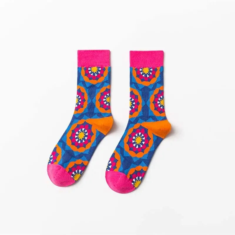 Geometric Florets Colorful Socks - Pink / 36-41