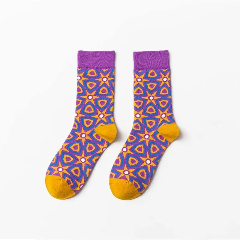Geometric Florets Colorful Socks - Purple / 36-41