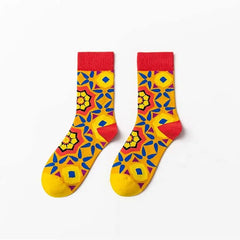 Geometric Florets Colorful Socks - Red / 36-41