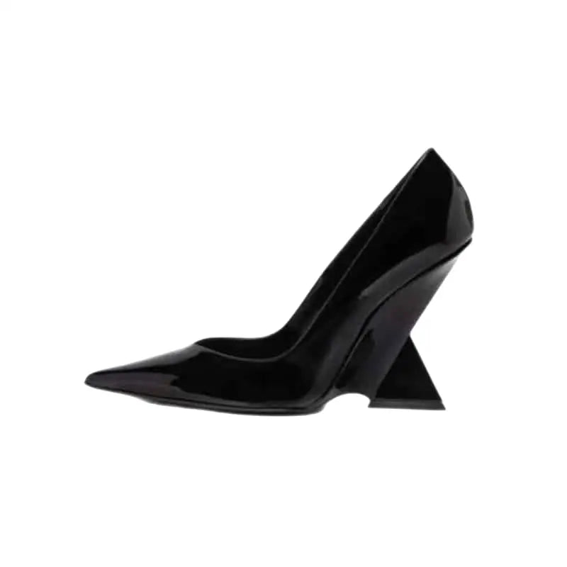 Geometric High Heel Shoes Pointed Thick Sole - Black / 34