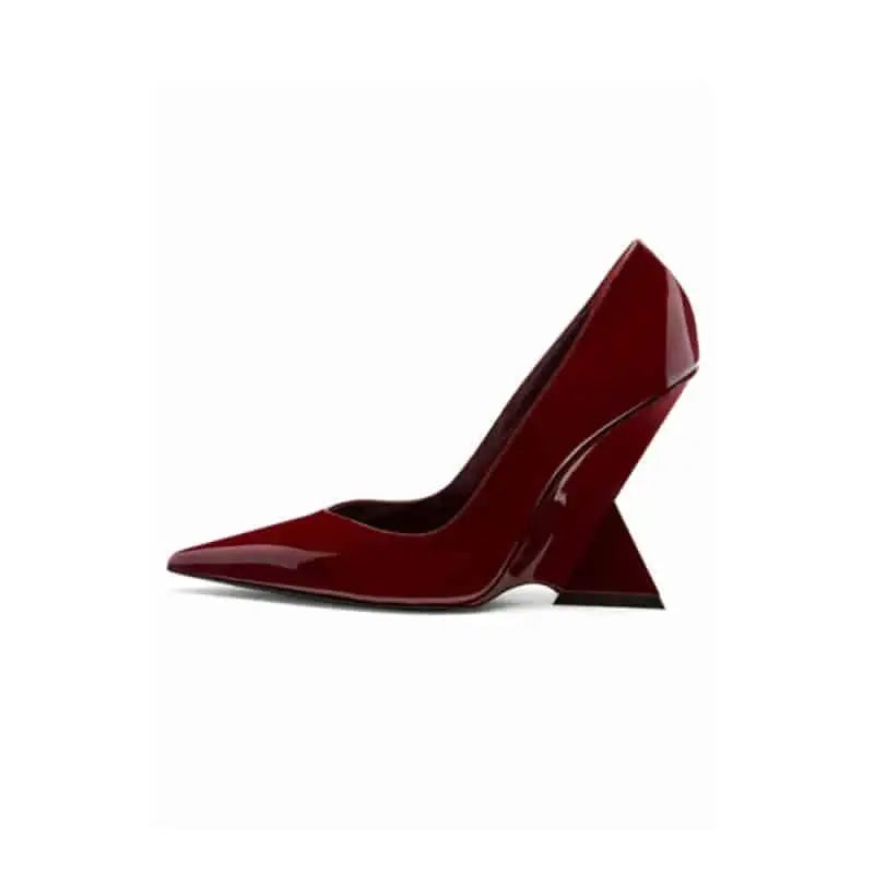 Geometric High Heel Shoes Pointed Thick Sole - Claret / 34