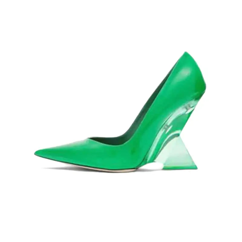 Geometric High Heel Shoes Pointed Thick Sole - Green / 34