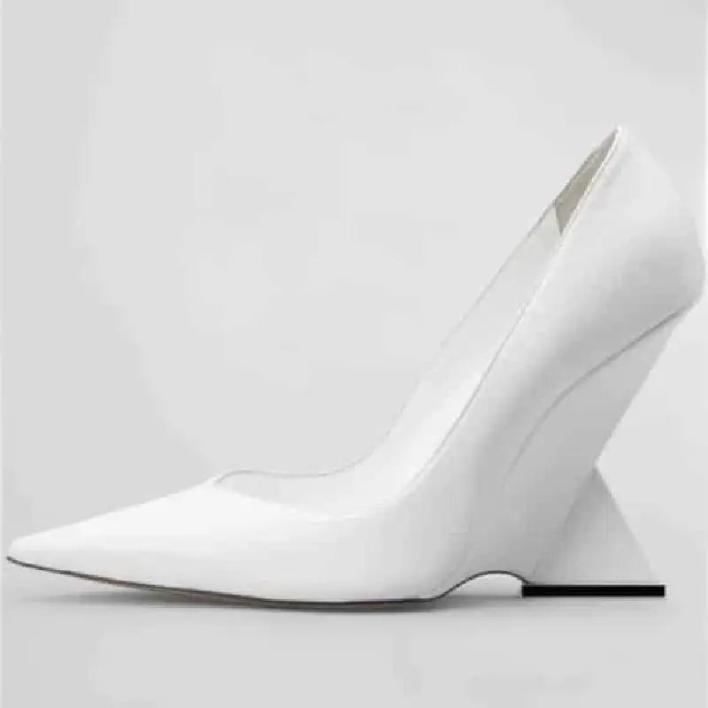 Geometric High Heel Shoes Pointed Thick Sole - White / 34