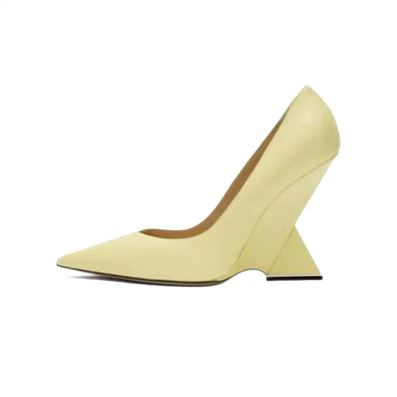 Geometric High Heel Shoes Pointed Thick Sole - Yellow / 34