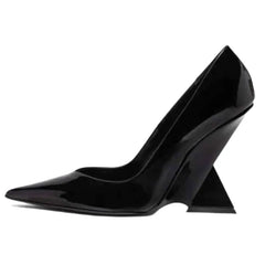 Geometric High Heel Shoes with Pointed Toe and Thick Sole