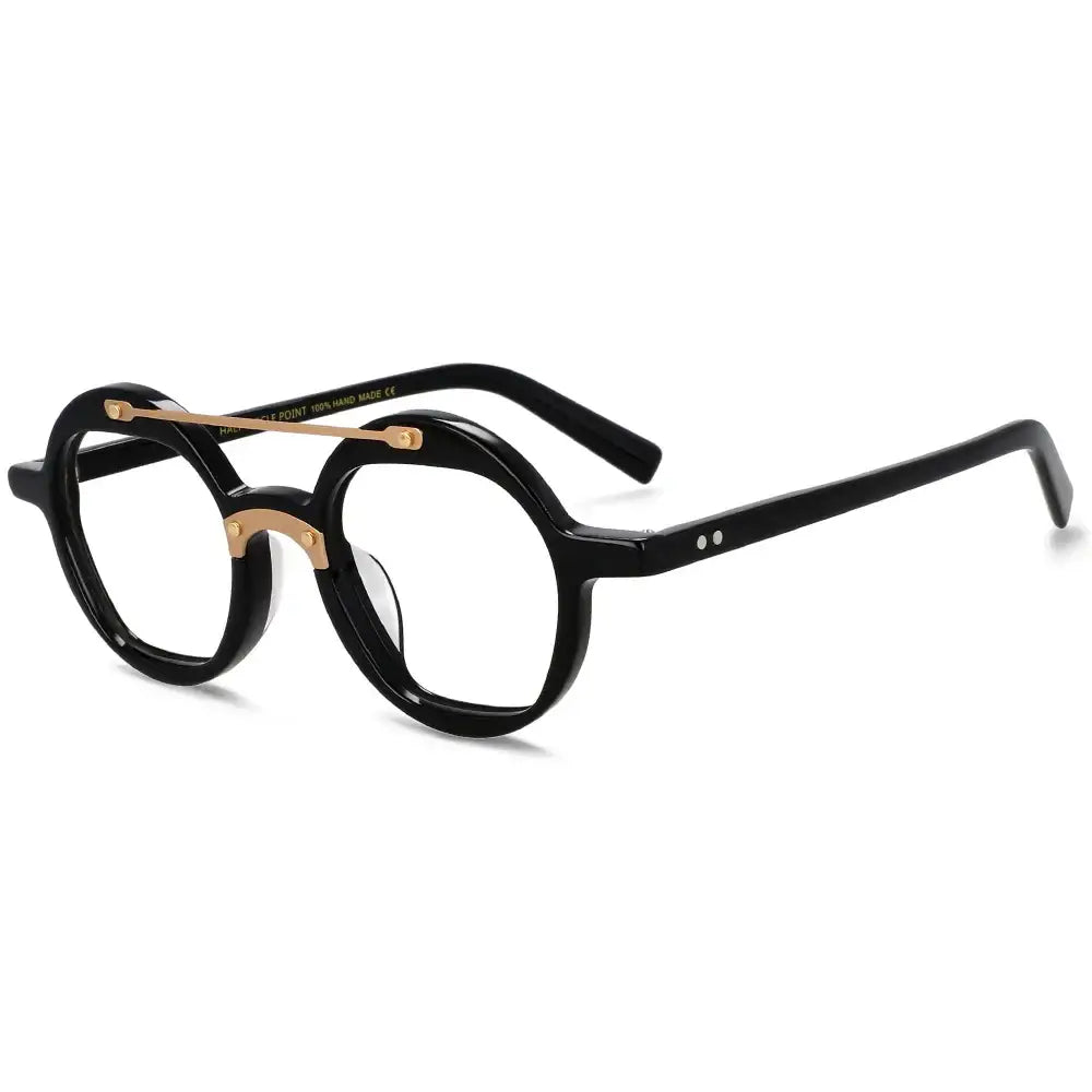 Geometric Round Marble Pattern Aviator Glasses - Black