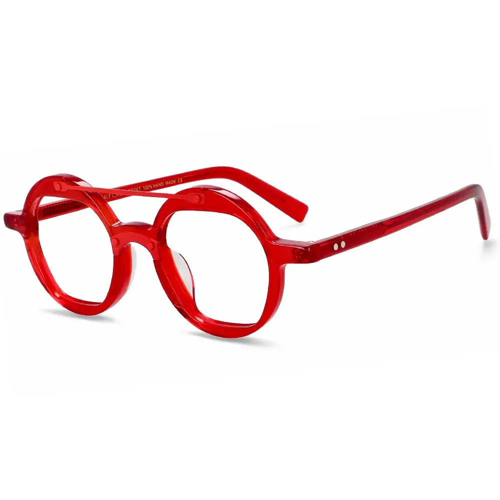 Geometric Round Marble Pattern Aviator Glasses - Red