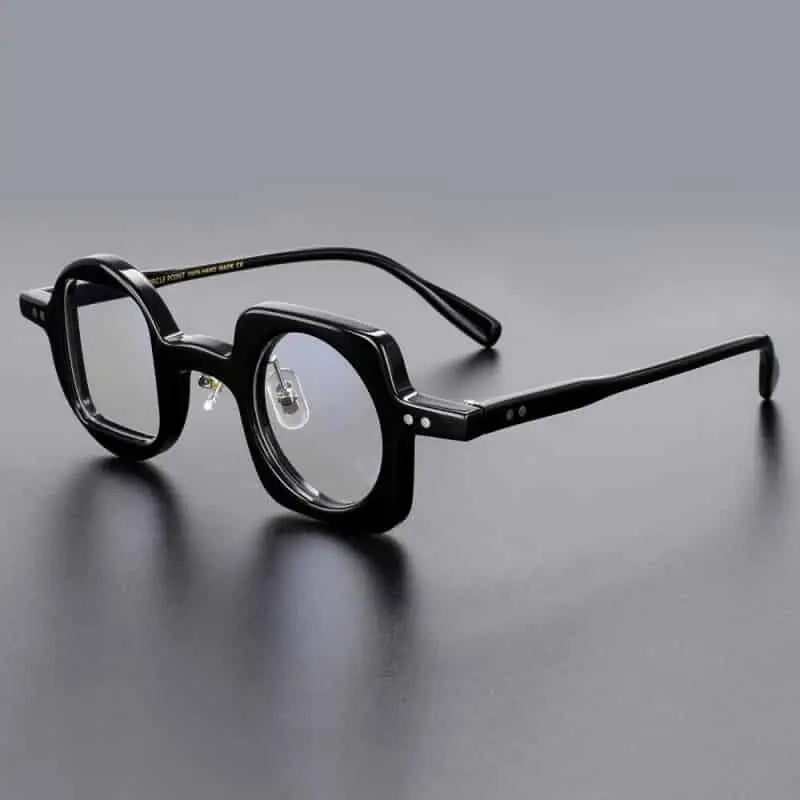 Geometric Round Square Acetate Glasses - Black