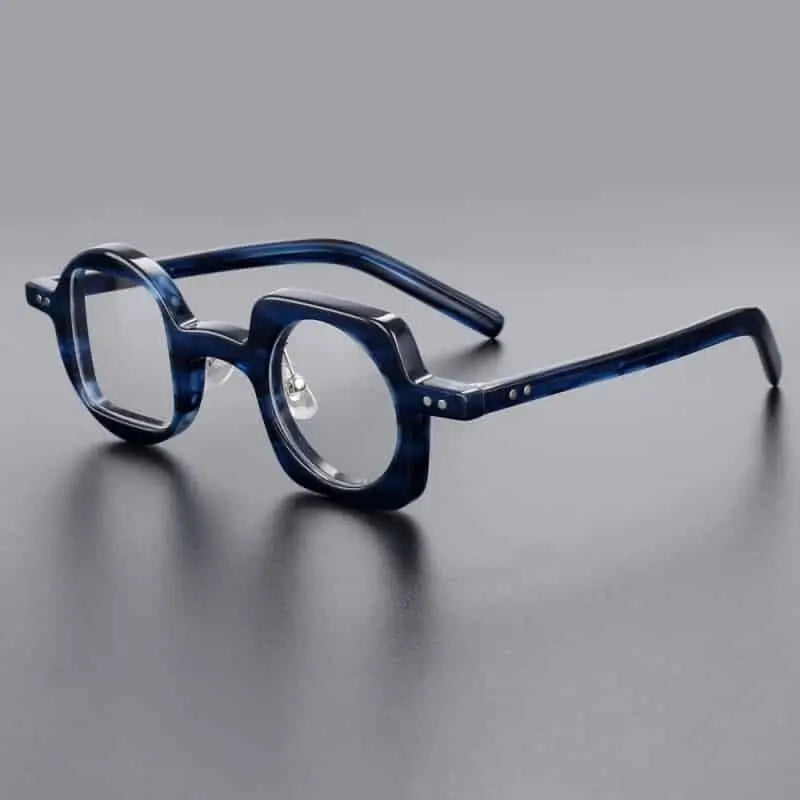 Geometric Round Square Acetate Glasses - Blue
