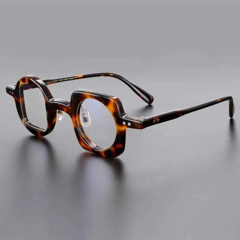 Geometric Round Square Acetate Glasses Brown Leopard