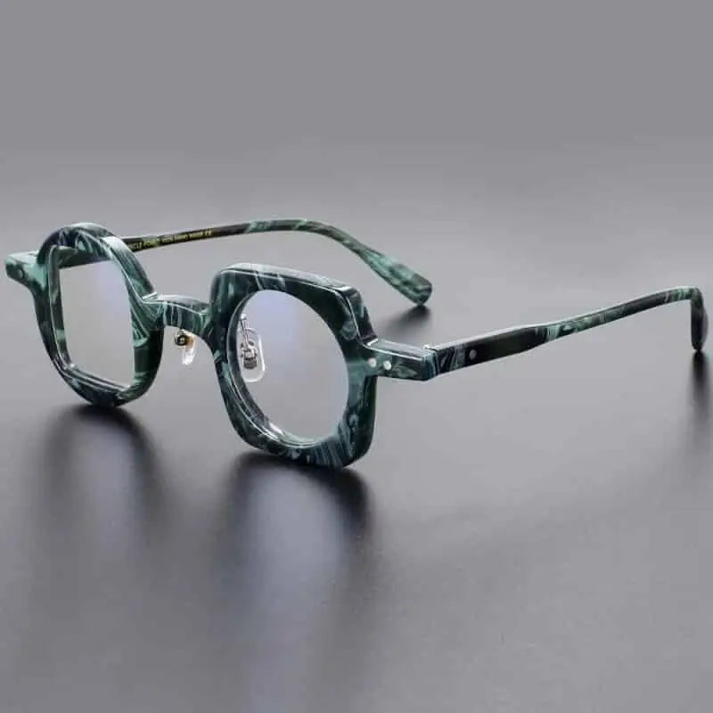 Geometric Round Square Acetate Glasses - Green