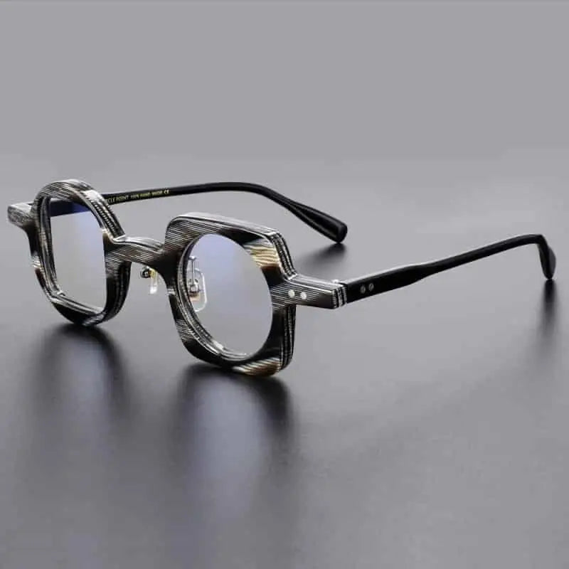 Geometric Round Square Acetate Glasses - Grey