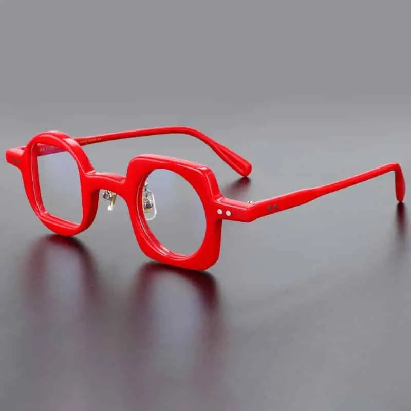 Geometric Round Square Acetate Glasses - Red