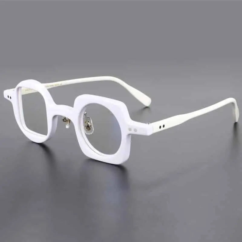 Geometric Round Square Acetate Glasses - White