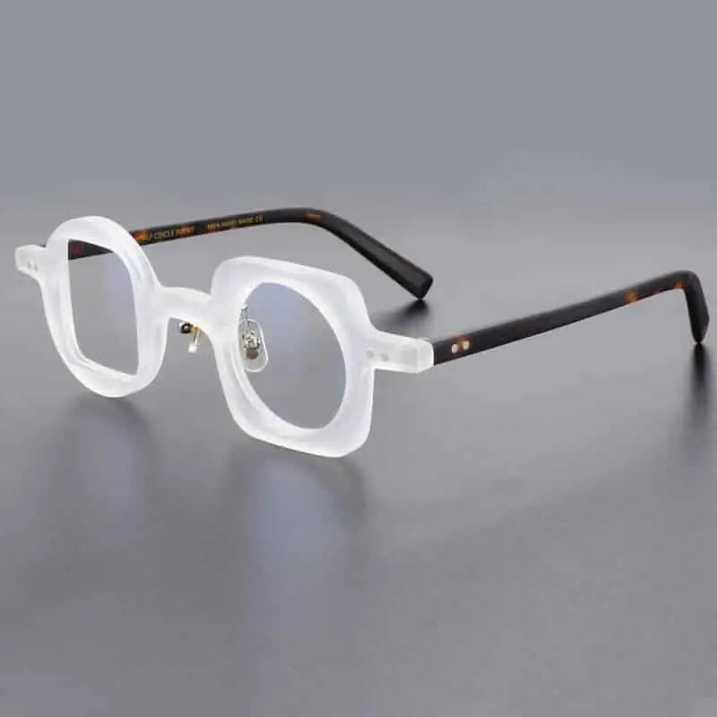 Geometric Round Square Acetate Glasses - White Brown