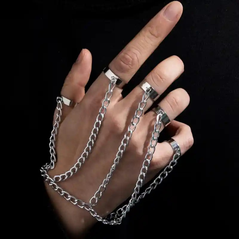 Geometric Silver Color Chain Charm Ring Bracelet Set