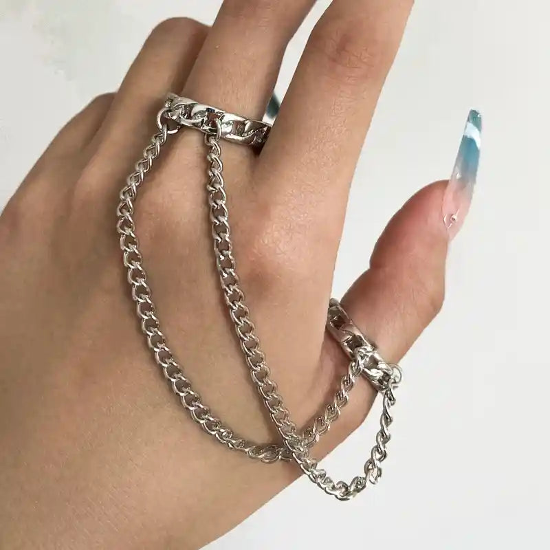 Geometric Silver Color Chain Charm Ring Bracelet Set