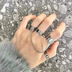 Geometric Silver Color Chain Charm Ring Bracelet Set