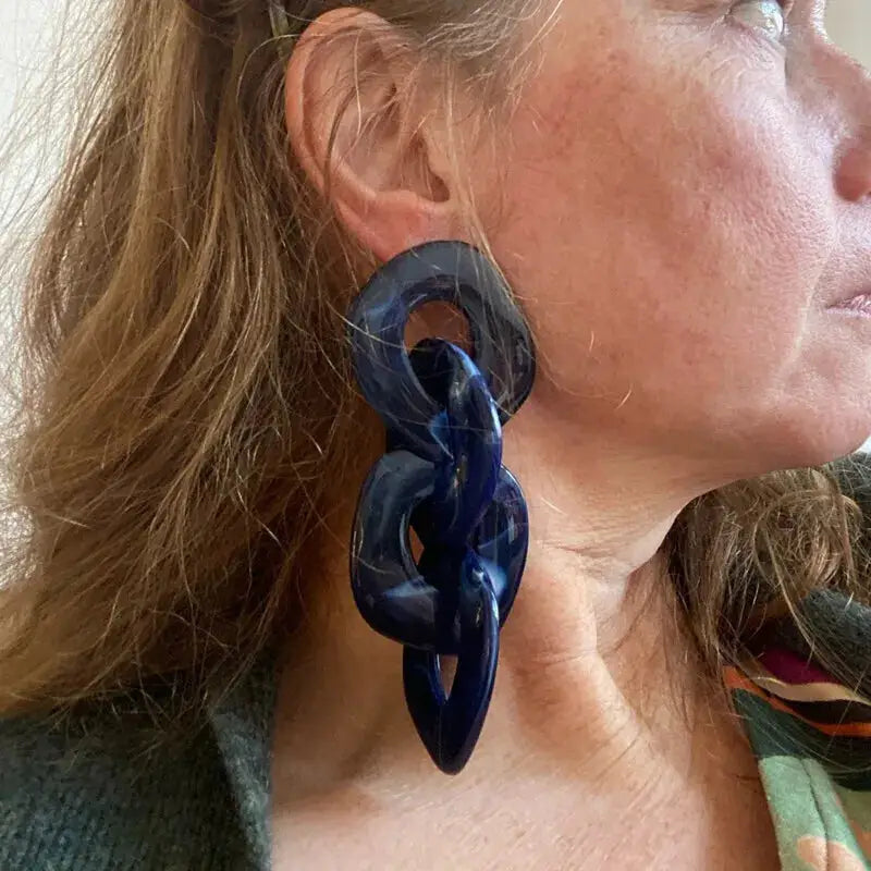 Geometric Solid Color Dangle Earrings - Dark Blue