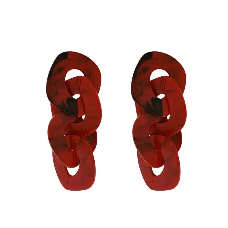 Geometric Solid Color Dangle Earrings - Red