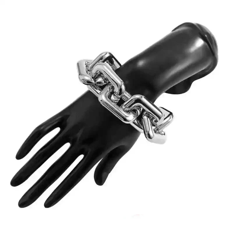 Geometric Square Twisted Chain Bracelet Big Links Silver