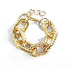 Geometric Square Twisted Chain Bracelet Long Links-Gold