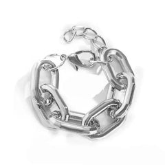 Geometric Square Twisted Chain Bracelet Long Links Silver