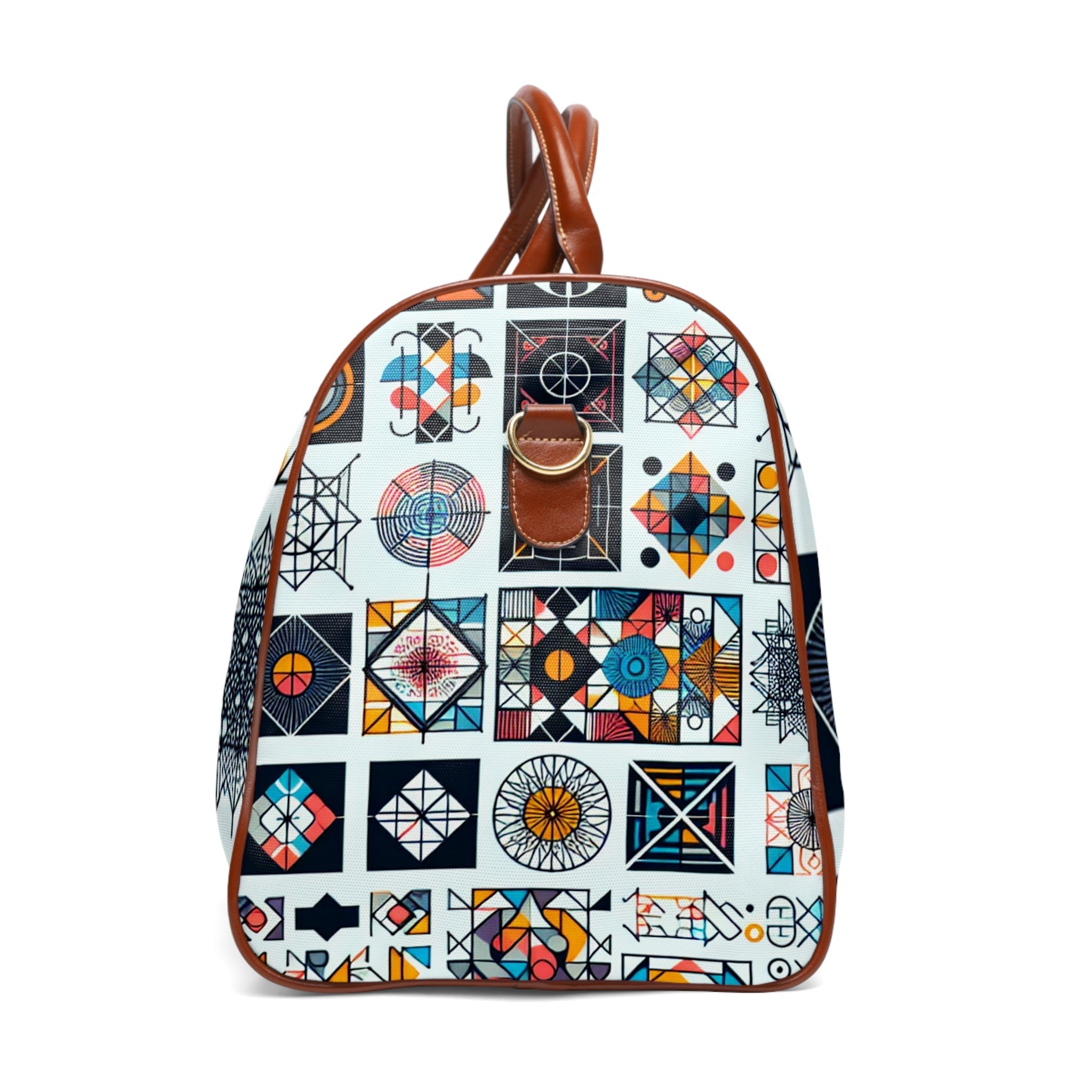 Geometric Travel Bag with Area Patterns 20’’ x 12’’ / Brown