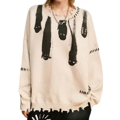 Ghost Gothic Knitted Sweater Wool O Neck Long Sleeve