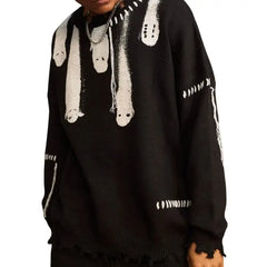Ghost Gothic Knitted Sweater Wool O Neck Long Sleeve