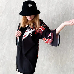 Girl Samurai and Demon Kanji 3/4 Sleeve Kimono