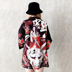 Girl Samurai and Demon Kanji 3/4 Sleeve Kimono