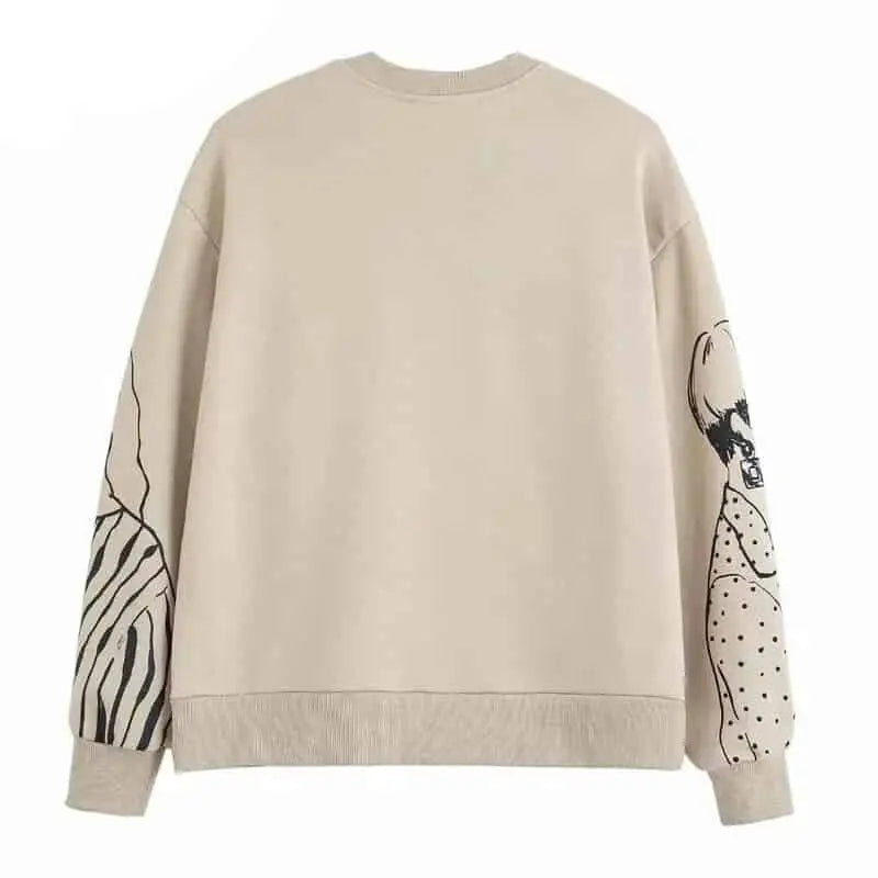 Girls Cartoon Crewneck Sweatshirt with Colorful Print