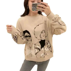 Girls Cartoon Crewneck Sweatshirt with Colorful Print