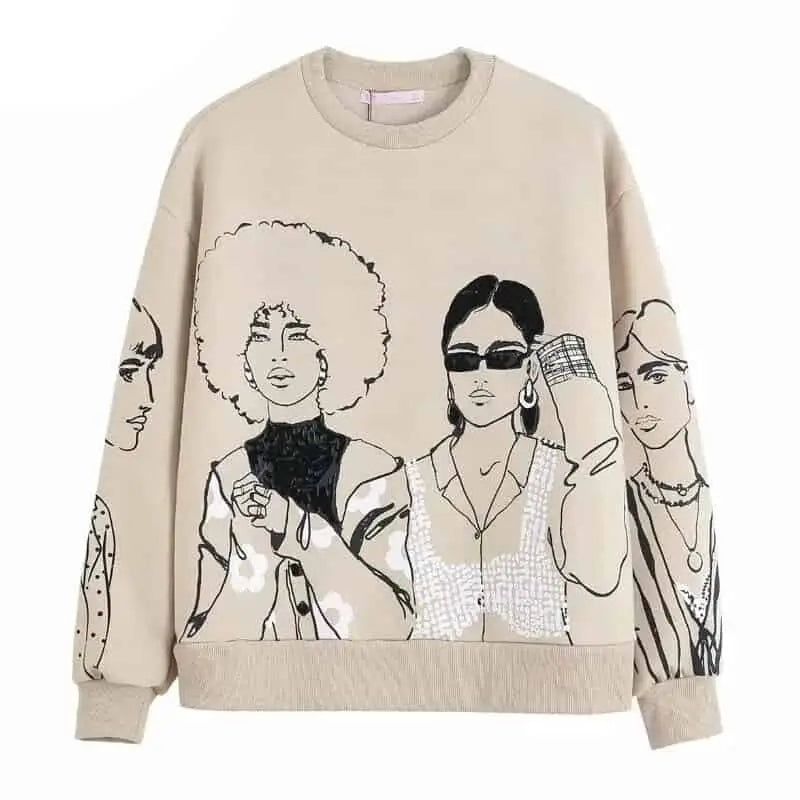 Girls Cartoon Crewneck Sweatshirt with Colorful Print