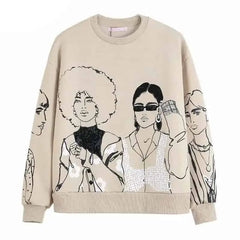 Girls Cartoon Crewneck Sweatshirt with Colorful Print