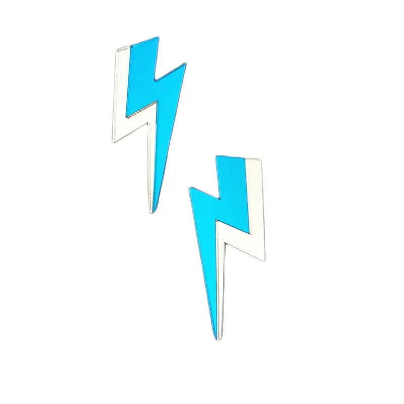 Glitter Lightning Acrylic Stud Earrings Blue White