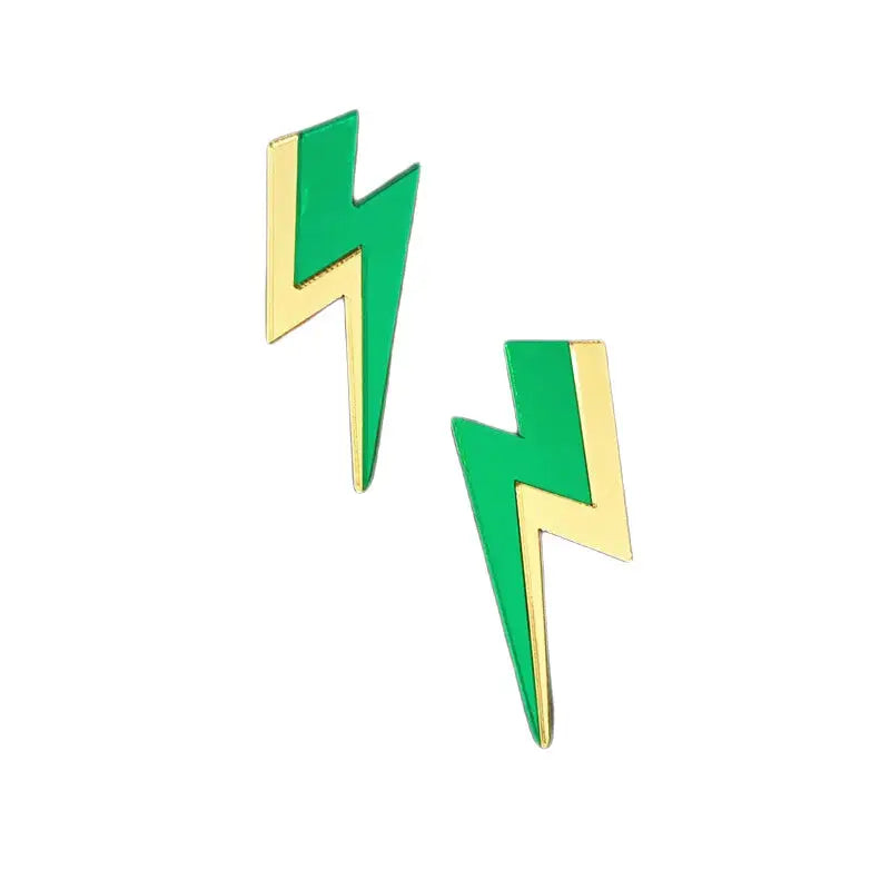 Glitter Lightning Acrylic Stud Earrings Green