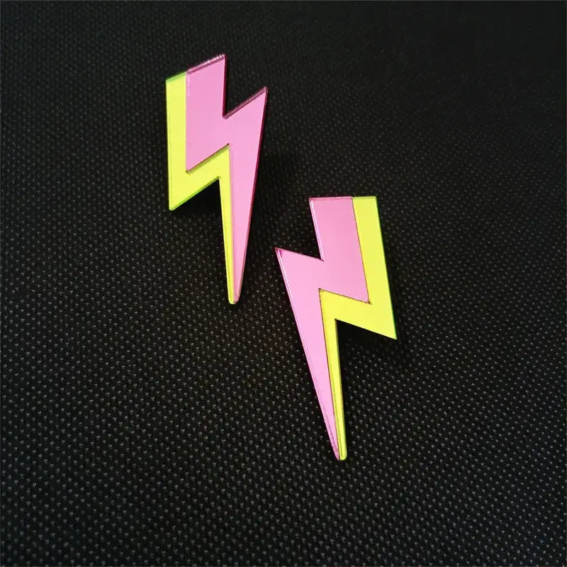 Glitter Lightning Acrylic Stud Earrings Pink
