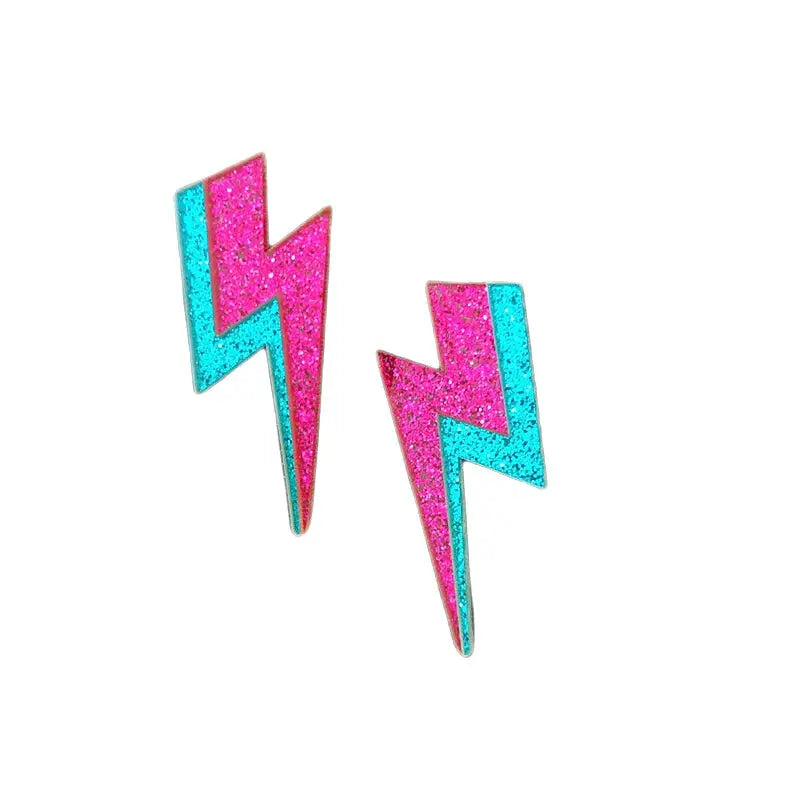 Glitter Lightning Acrylic Stud Earrings Pink Blue