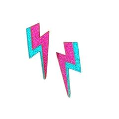 Glitter Lightning Acrylic Stud Earrings Pink Blue
