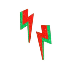 Glitter Lightning Acrylic Stud Earrings Red Green