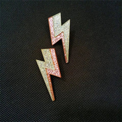 Glitter Lightning Acrylic Stud Earrings Silver